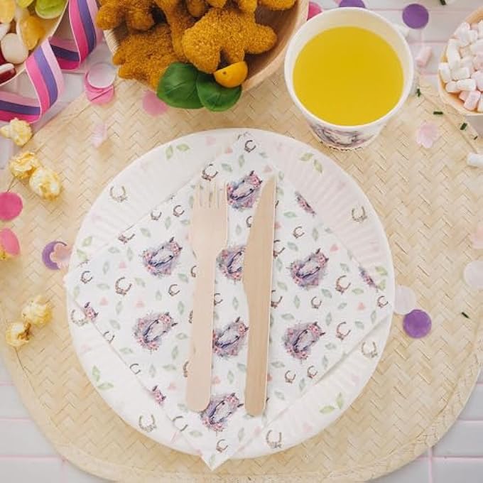 20 X NAPKINS PINK FOR CHILDREN'S BIRTHDAY PARTIES 33 X 33 CM HORSE BIRTHDAY NAPKINS ABSORBENT PAPER NAPKINS PARTY TABLEWARE - Image 3